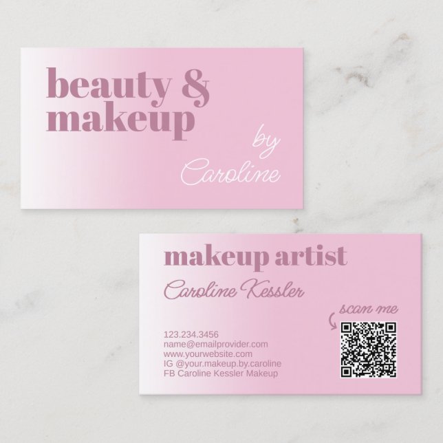 Simple Light Cotton Candy Pink White Calligraphy Business Card (Front/Back)