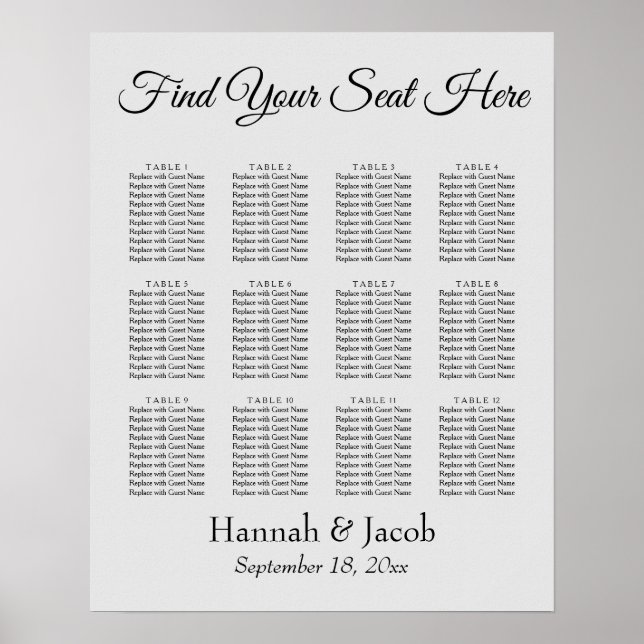 Simple Light Cream Wedding Reception Seating Chart (Front)