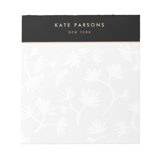 Simple Light Gray Floral Designer Notepad (Front)