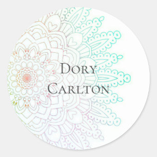 Simple Light Green & Purple Mandala Custom Classic Classic Round Sticker