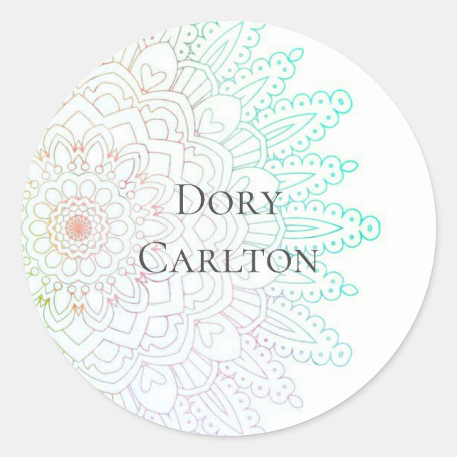 Simple Light Green & Purple Mandala Custom Classic Classic Round Sticker (Front)