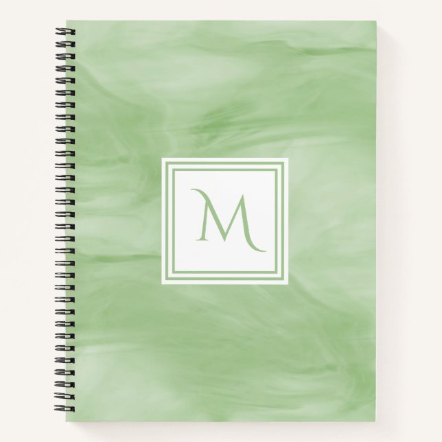Simple Light Green Subtle Marble Modern Monogram Notebook (Front)