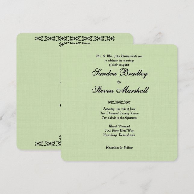 Simple Light Green Wedding Invitations (Front/Back)