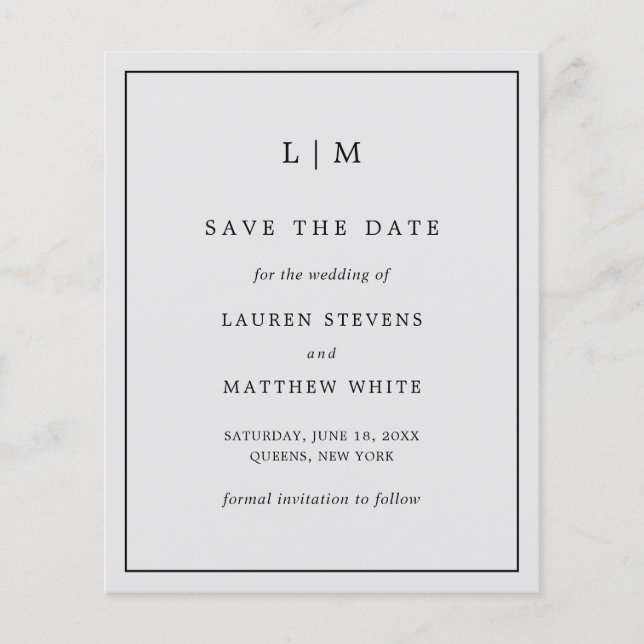 Simple Light Grey Budget Wedding Save the Date (Front)