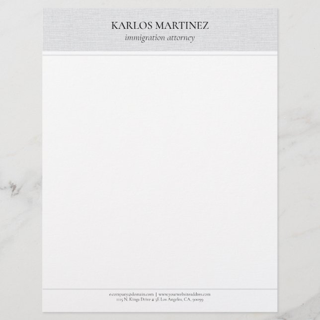 Simple Light Grey Linen Black Typography Custom Letterhead (Front)