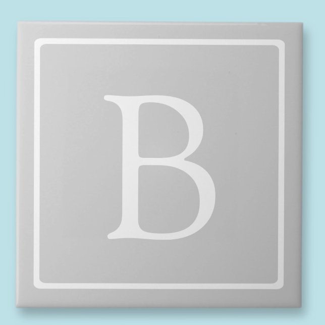 Simple Light Grey Monogram Ceramic Tile (Creator Uploaded)