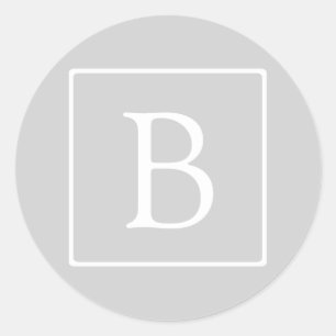 Simple Light Grey Monogram Classic Round Sticker