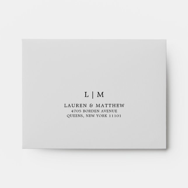 Simple Light Grey Monogram Elegant RSVP Wedding Envelope (Front)