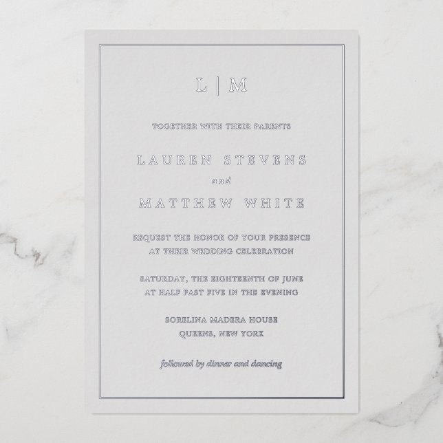 Simple Light Grey Monogram Elegant Wedding (Front)