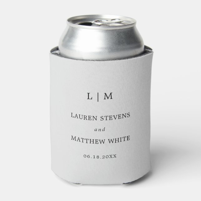 Simple Light Grey Monogram Elegant Wedding Can Cooler (Can Front)