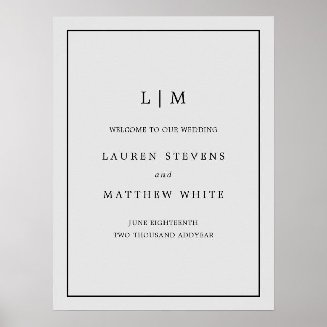 Simple Light Grey Monogram Elegant Wedding Poster (Front)
