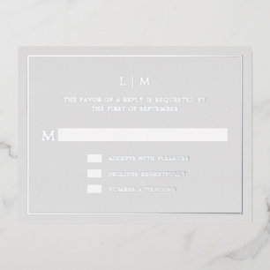 Simple Light Grey Monogram Elegant Wedding RSVP Foil Invitation Postcard