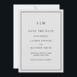 Simple Light Grey Monogram Elegant Wedding Save The Date<br><div class="desc">Simple light grey save the date card featuring a modern yet elegant design with your two letter monogram at the top and your wedding details surrounded by a thin border. The fonts and background colours may be changed to any colours you wish. A chic and stylish design that is great...</div>