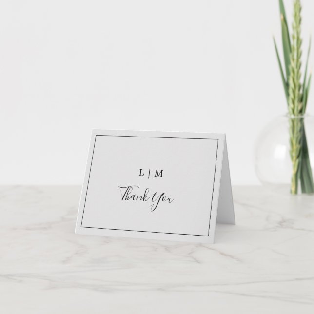 Simple Light Grey Monogram Elegant Wedding Thank You Card (Front)