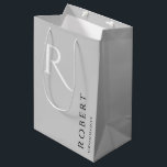 Simple Light Grey Monogram Personalised Groomsmen Medium Gift Bag<br><div class="desc">This light grey personalised groomsmen gift bag features personalised groomsman's name,  and calligraphy monogram. Change background and fonts colours easily if you like.</div>