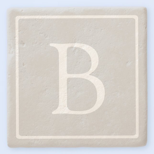 Simple Light Grey Monogram Stone Coaster (Creator Uploaded)