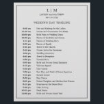 Simple Light Grey Monogram Wedding Timeline<br><div class="desc">Simple Wedding Timeline featuring a modern yet elegant design with your two letter monogram at the top and your details surrounded by a thin border. All text is in black over a silver grey background and may be changed to any colours you wish by clicking the "customise" button. A chic...</div>