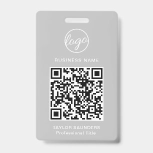 Simple Light Grey QR Code Employee ID Badge
