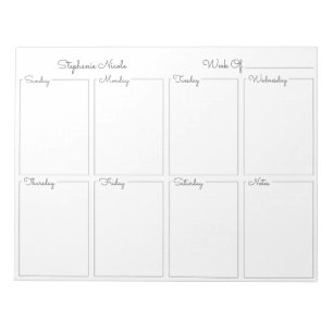 Simple Light Grey Thin Border Name Weekly Planner Notepad