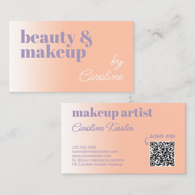 Simple Light Orange Lilac Violet White Typography Business Card (Front/Back)