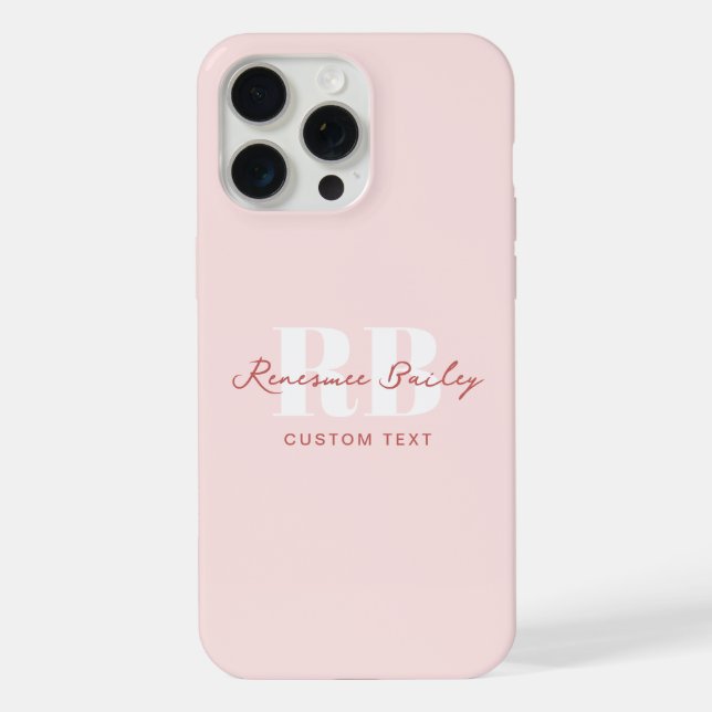 Simple Light Pink and White Monogram  iPhone Case (Back)