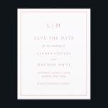 Simple Light Pink Budget Wedding Save the Date<br><div class="desc">Simple dusty rose pink budget save the date featuring a modern yet elegant design with your two letter monogram at the top and your wedding details surrounded by a thin border.  A chic and stylish design that is great for a minimalist couple.</div>