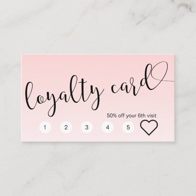 Simple light pink handwritten script calligraphy loyalty card (Front)
