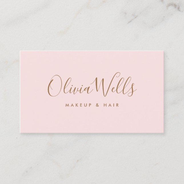 Simple Light Pink Handwritten Script Social Media  Business Card (Front)