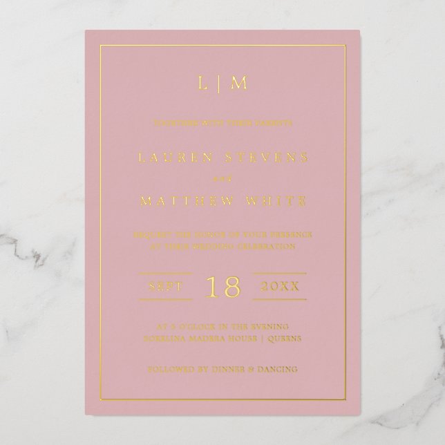 Simple Light Pink Monogram Elegant Wedding (Front)