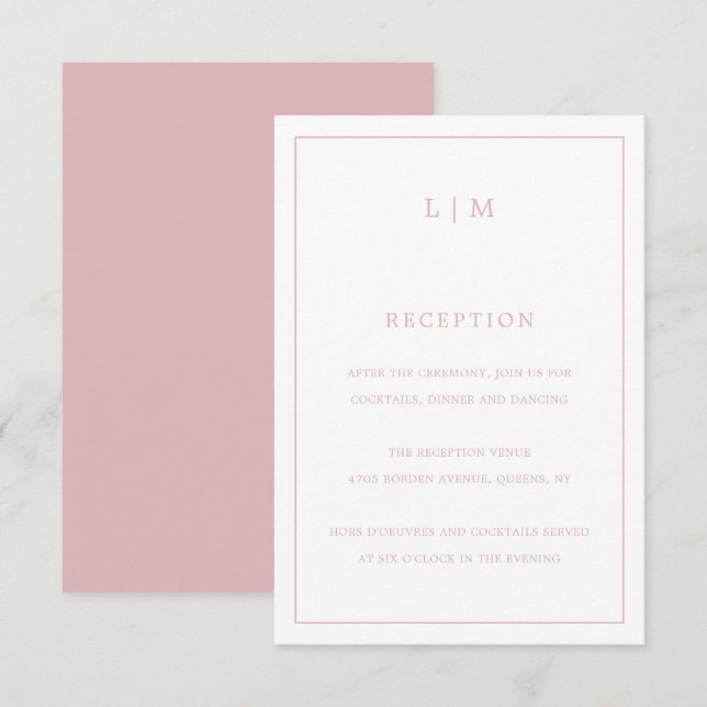 Simple Light Pink Monogram Elegant Wedding Enclosure Card (Front/Back)