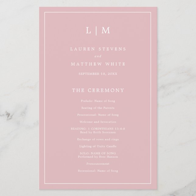 Simple Light Pink Monogram Elegant Wedding Flyer (Front)