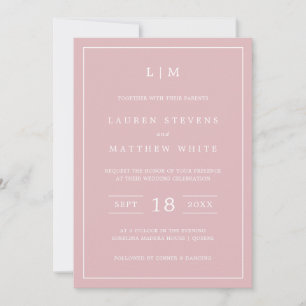 Simple Light Pink Monogram Elegant Wedding Invitation