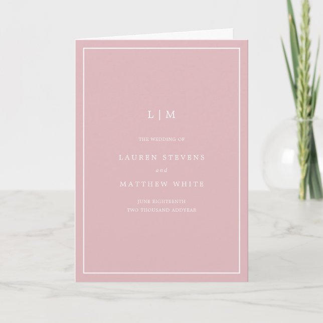 Simple Light Pink Monogram Elegant Wedding Program (Front)