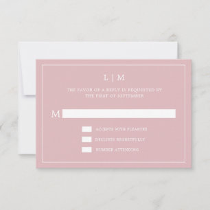 Simple Light Pink Monogram Elegant Wedding RSVP Card