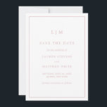 Simple Light Pink Monogram Elegant Wedding Save The Date<br><div class="desc">Simple dusty rose pink save the date card featuring a modern yet elegant design with your two letter monogram at the top and your wedding details surrounded by a thin border. The fonts and background colours may be changed to any colours you wish. A chic and stylish design that is...</div>