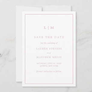 Simple Light Pink Monogram Elegant Wedding Save The Date