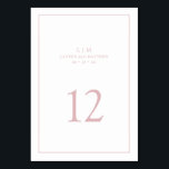 Simple Light Pink Monogram Elegant Wedding Table Number<br><div class="desc">Simple wedding table number featuring an elegant and timeless design with your two letter monogram, names, date and table number surrounded a thin border. All design elements are dusty rose pink over a white background and may be changed to any colour you wish in the design editing tool. A clean...</div>