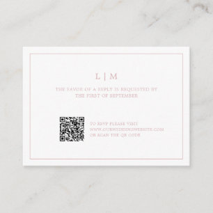 Simple Light Pink Monogram QR Code Elegant Wedding Card