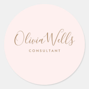 Simple Light Pink Signature Script Pocket Folder Classic Round Sticker