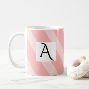 Simple Light Pink Single Initial Wide Stripes Coffee Mug