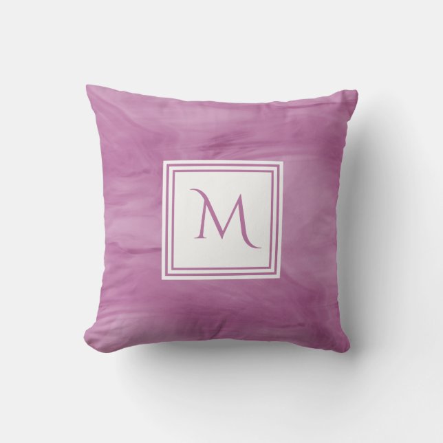 Simple Light Purple Subtle Marble Modern Monogram Cushion (Front)