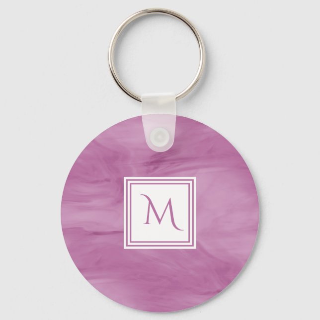Simple Light Purple Subtle Marble Modern Monogram Key Ring (Front)