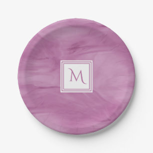 Simple Light Purple Subtle Marble Modern Monogram Paper Plate