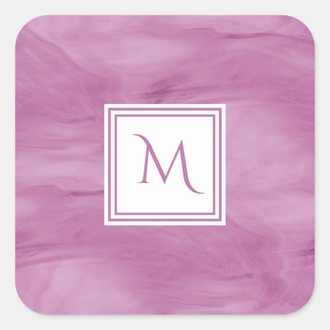 Simple Light Purple Subtle Marble Modern Monogram Square Sticker (Front)