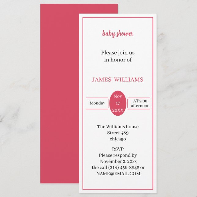 Simple Light Red Baby Shower Invitation (Front/Back)