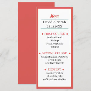 Simple Light Red Wedding Dinner Menu