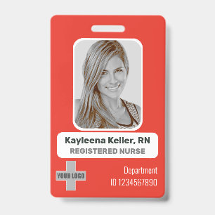 Simple Light Red White Rounded Corners Photo Logo ID Badge