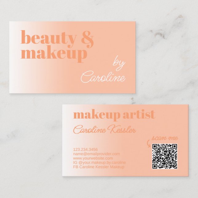 Simple Light Sunny Summer Peach White Calligraphy Business Card (Front/Back)