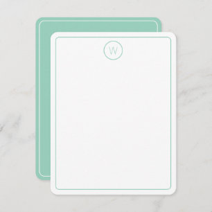 Simple Light Teal and White Monogram Card
