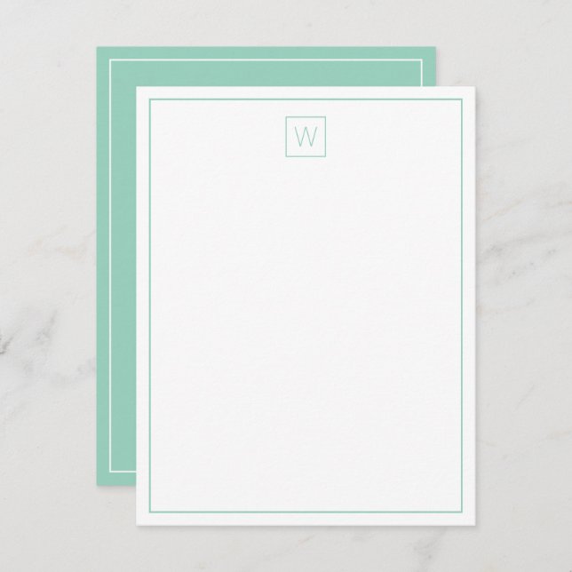 Simple Light Teal and White Monogram Card (Front/Back)